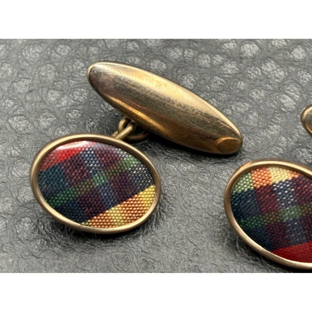 Vintage Victorian Red Green Tartan Cufflinks Gold Filled Cufflinks Men's Formal